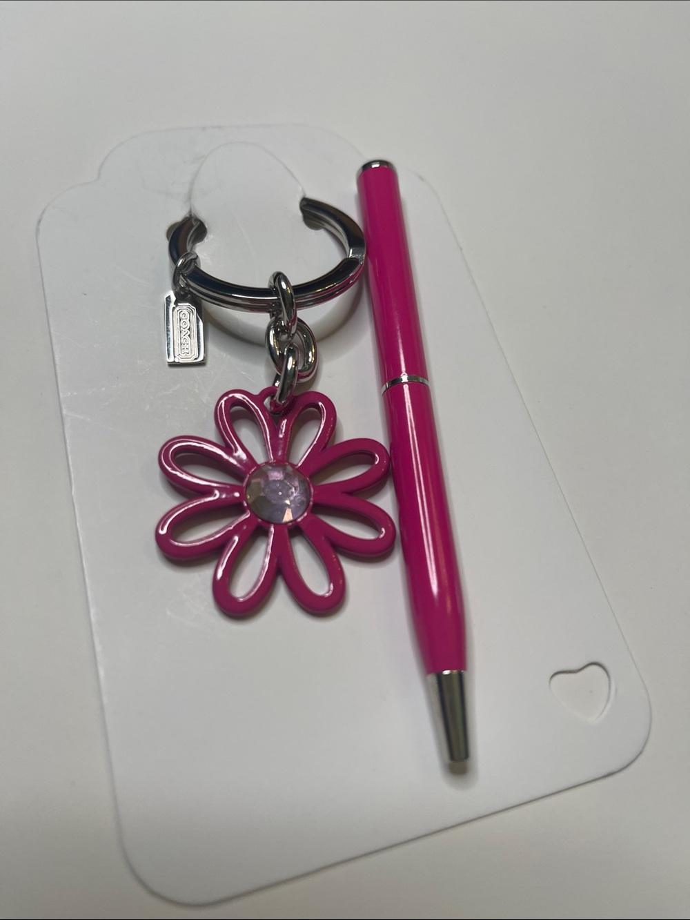 Coach Pink Floral Keychain with Matching Pink Coach Pen - Picture 7 of 9